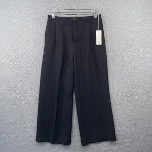 NWT Lyn Devon Kate Pant Wide Leg High Rise Pleated Wool Blend Trouser Black 8